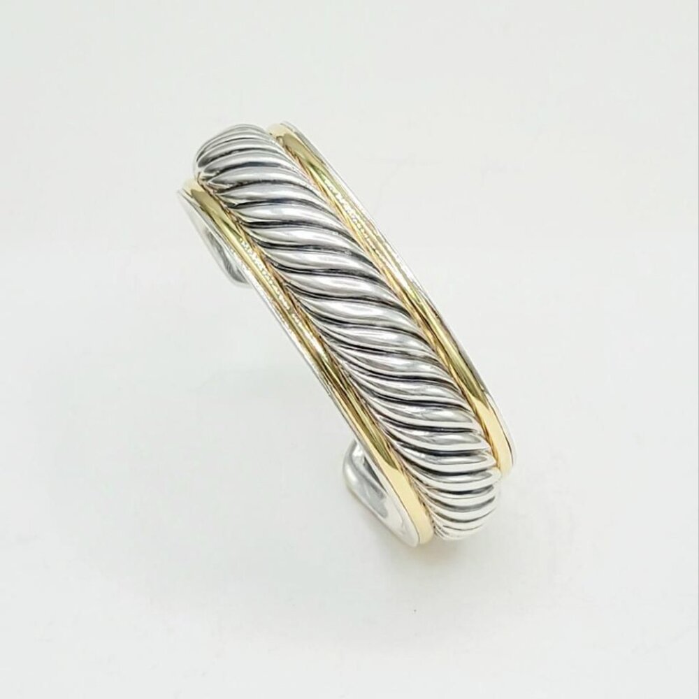 David Yurman Sculpted Two-Tone Cuff w/ Sterling Silver & 18K Gold - Medium - Picture 6 of 16